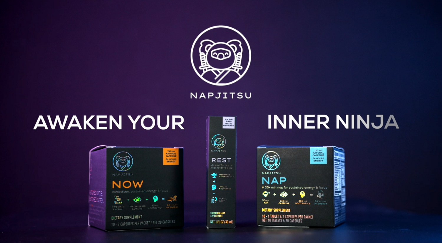 Load video: NAPJITSU: natural supplements for energy, focus &amp; peak performance.